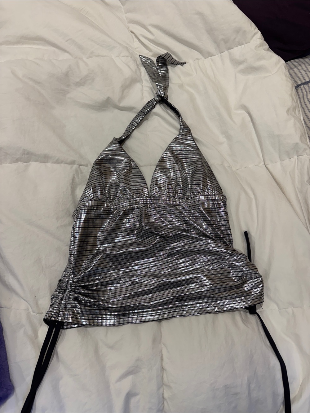 Betabrand Silver Metallic Halter Top